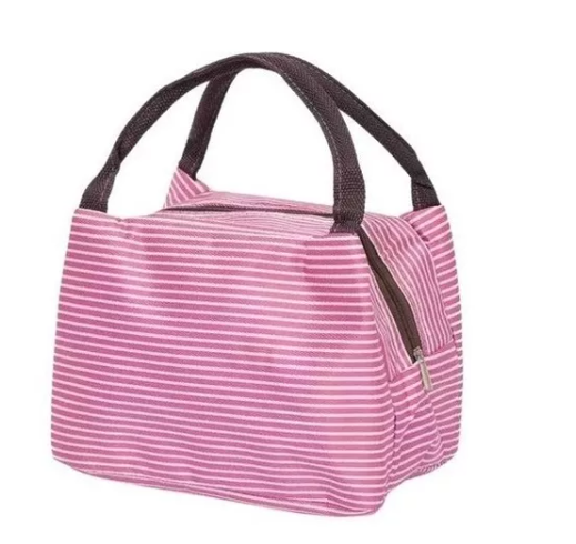 Bolsa Térmica Lancheira, Marmita Listrada Feminina  Fitness Cor:Rosa