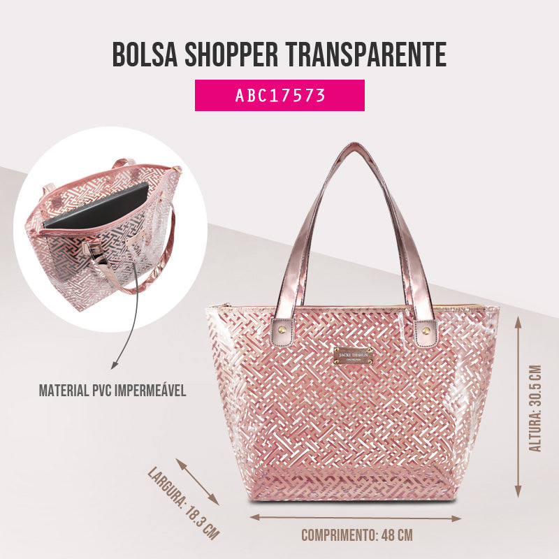 Bolsa de Ombro Transparente Diamantes Jacki Design - Rosa