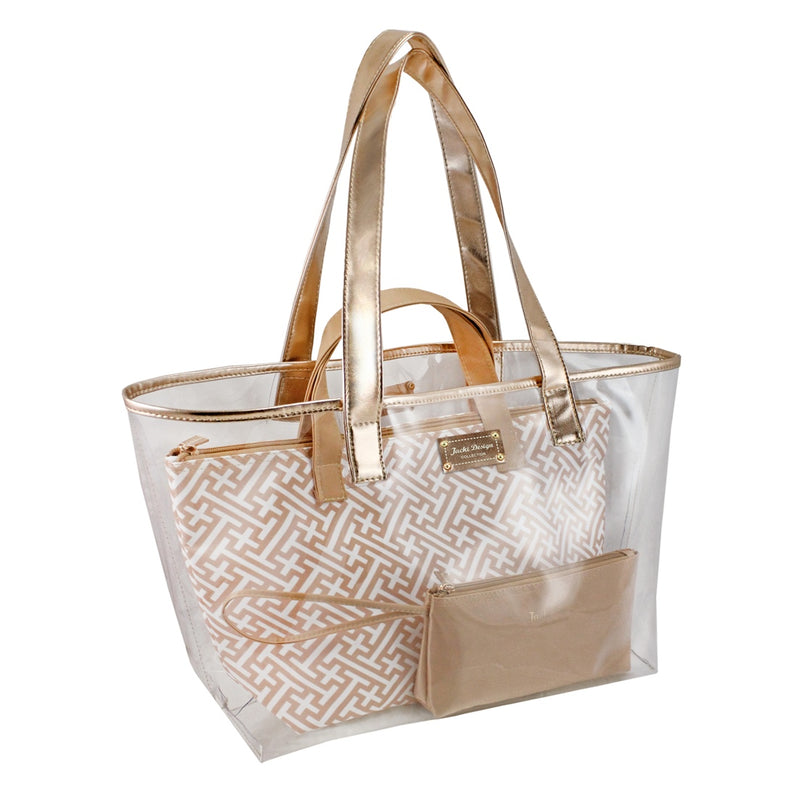 Bolsa Transparente com 3 Peças Diamantes Jacki Design - Dourado