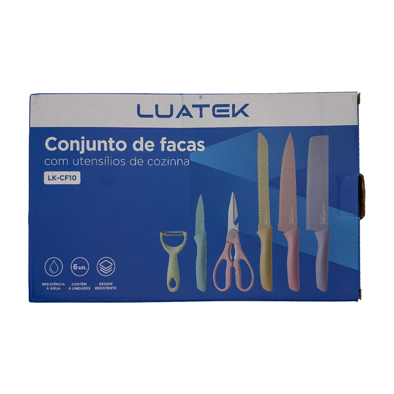 Conjunto Faqueiro Contendo 6 Peças Sendo, 4 Facas, 1 Tesoura, 1 Descascador (LK