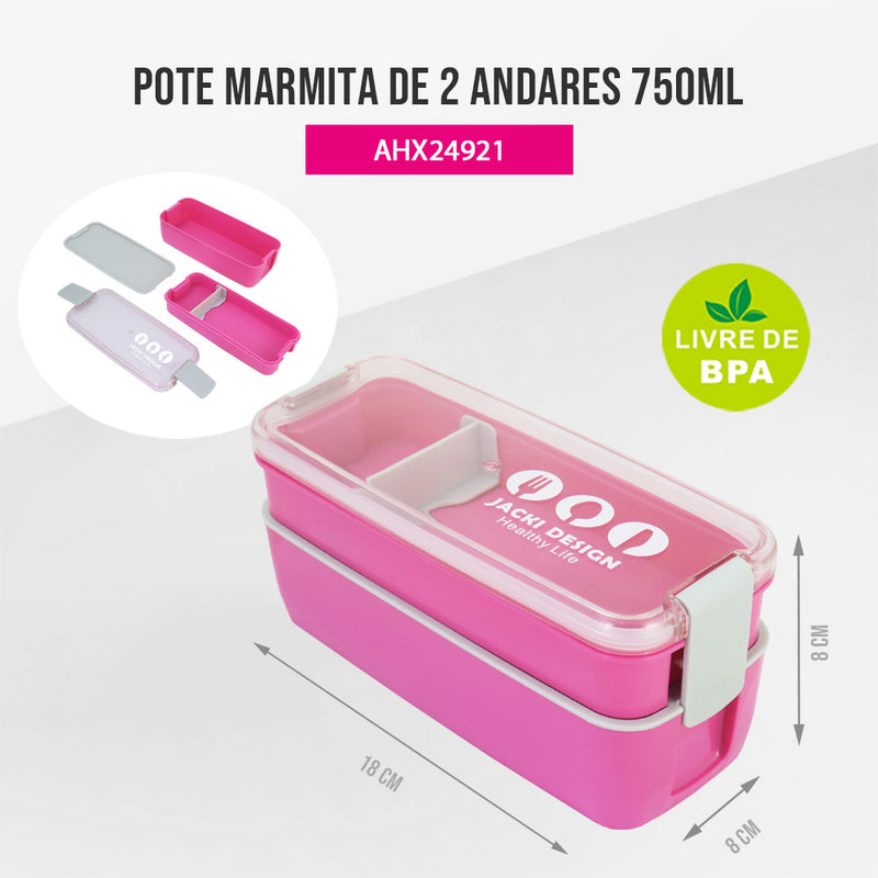 Pote Marmita de 2 Andares 750ml - Rosa