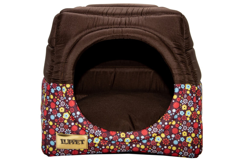 Cama Iglu e Toca Para Cachorro Luppet Luxo Marrom Floral