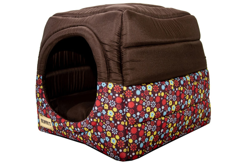 Cama Iglu e Toca Para Cachorro Luppet Luxo Marrom Floral