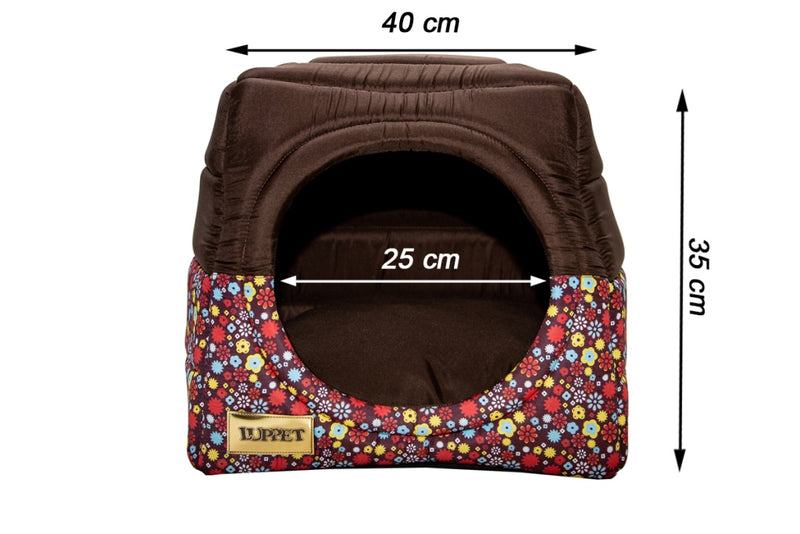 Cama Iglu e Toca Para Cachorro Luppet Luxo Marrom Floral