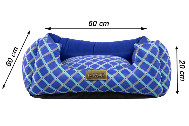 Cama Quadrada para Cachorro ou Gato Luppet Luxo Azul Geométrico Tamanho:G