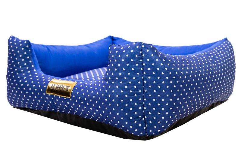 Cama Quadrada para Cachorro ou Gato Luppet Luxo Azul Poa Tamanho:M