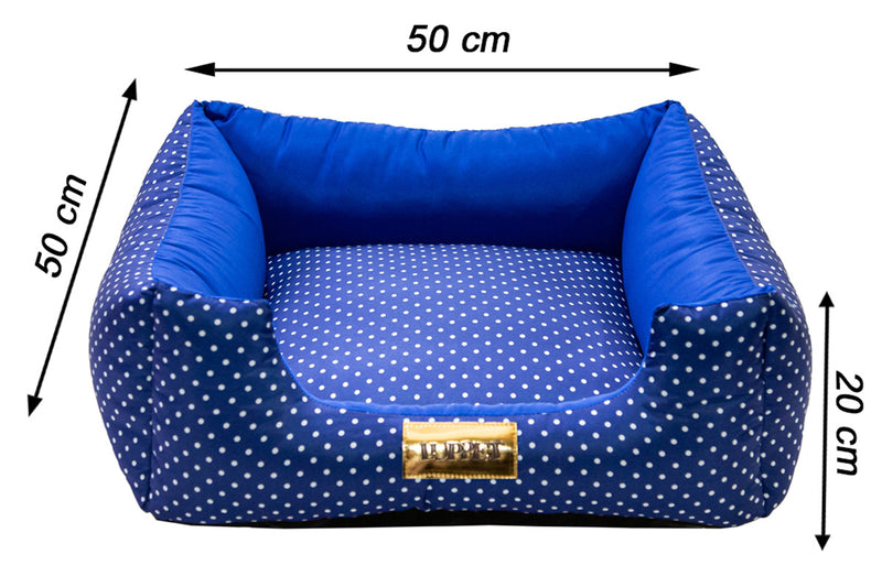 Cama Quadrada para Cachorro ou Gato Luppet Luxo Azul Poa Tamanho:M