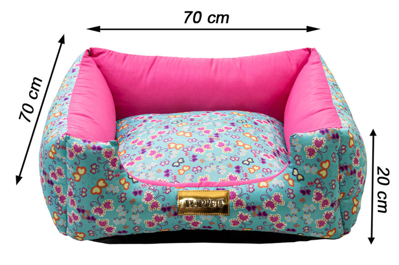 Cama Quadrada para Cachorro ou Gato Luppet Luxo Rosa Borboleta Tamanho:GG