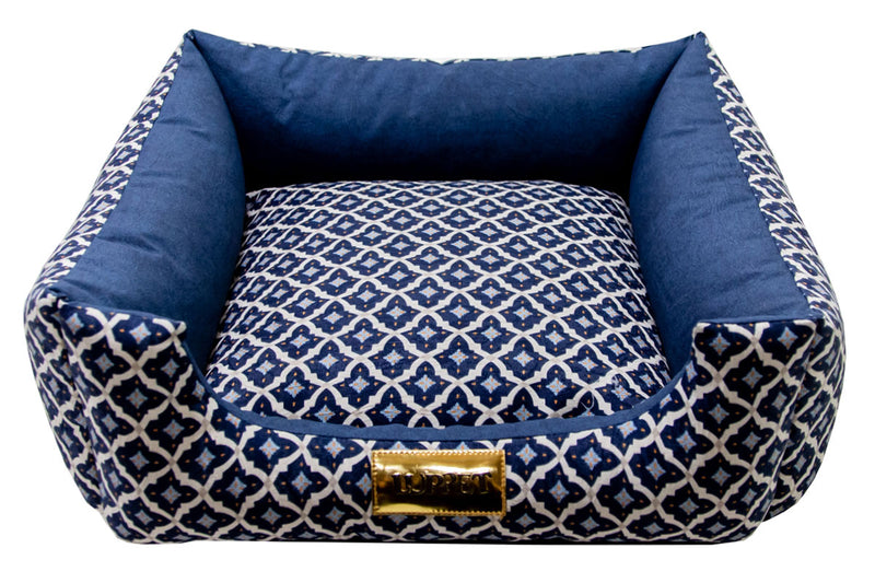 Cama Quadrada para Cachorro ou Gato Luppet Marinho Geometrico