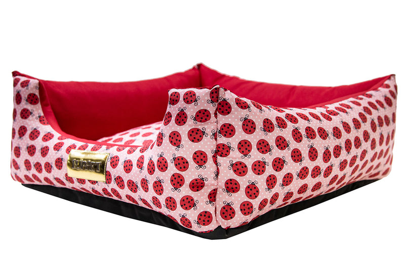 Cama Quadrada para Cachorro ou Gato Luppet Vermelho Joaninha Tamanho:GG
