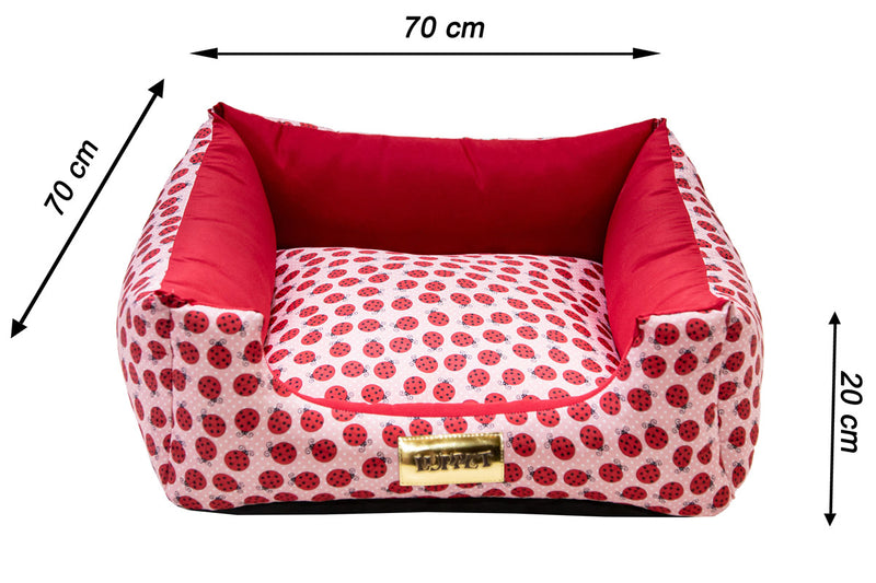 Cama Quadrada para Cachorro ou Gato Luppet Vermelho Joaninha Tamanho:GG