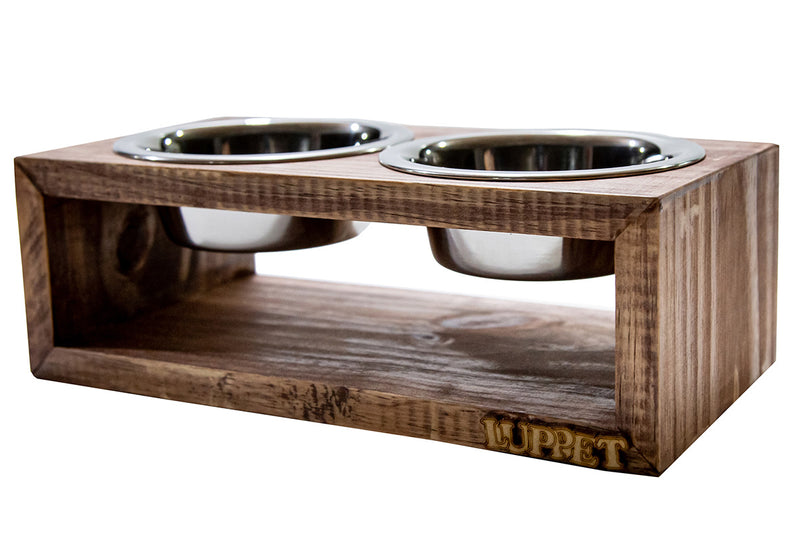 Comedouro Duplo De Madeira Personalizado Com Potes Inox Para Gatos E Cachorros C
