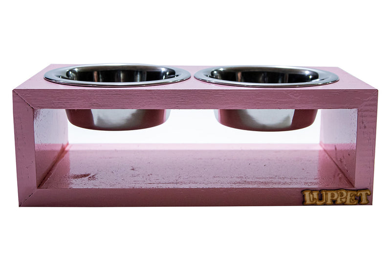 Comedouro Duplo De Madeira Personalizado Com Potes Inox Para Gatos E Cachorros C