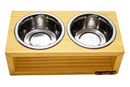 Comedouro Duplo De Madeira Personalizado Com Potes Inox Para Gatos E Cachorros C