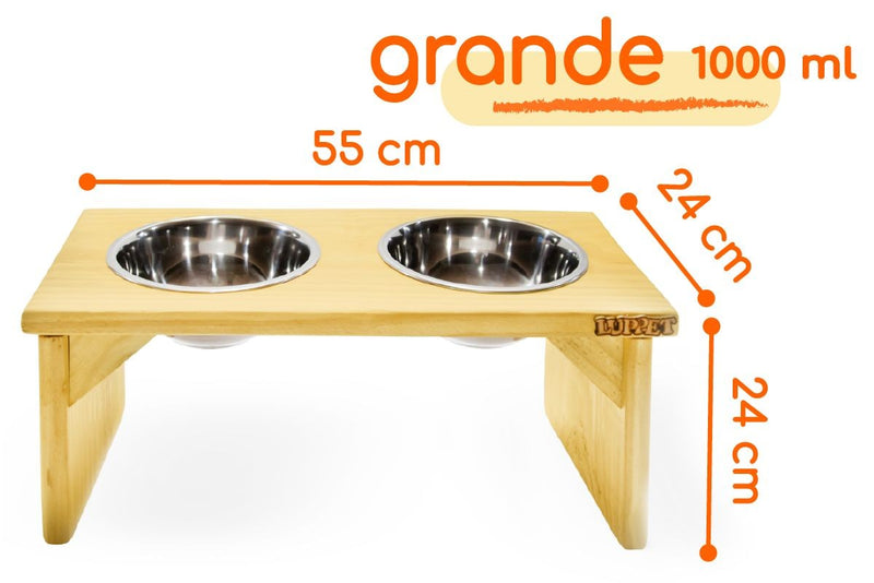 Comedouro Duplo Elevado Personalizado Toronto Madeira Potes Inox Para Gatos E Ca