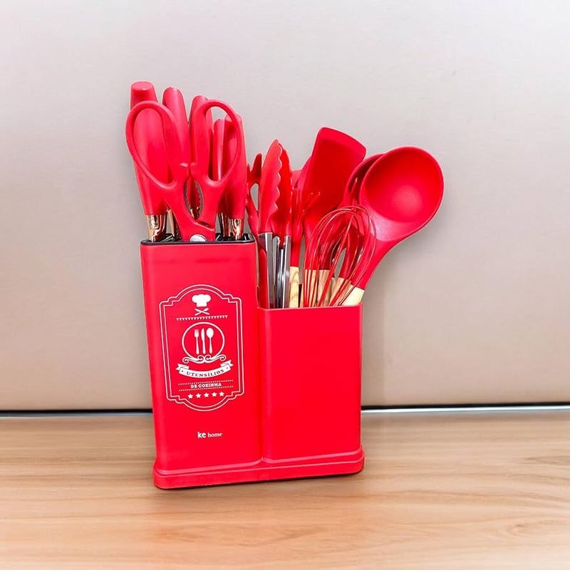 Kit de Utensílios de Cozinha com 19 Peças Cor:Vermelho