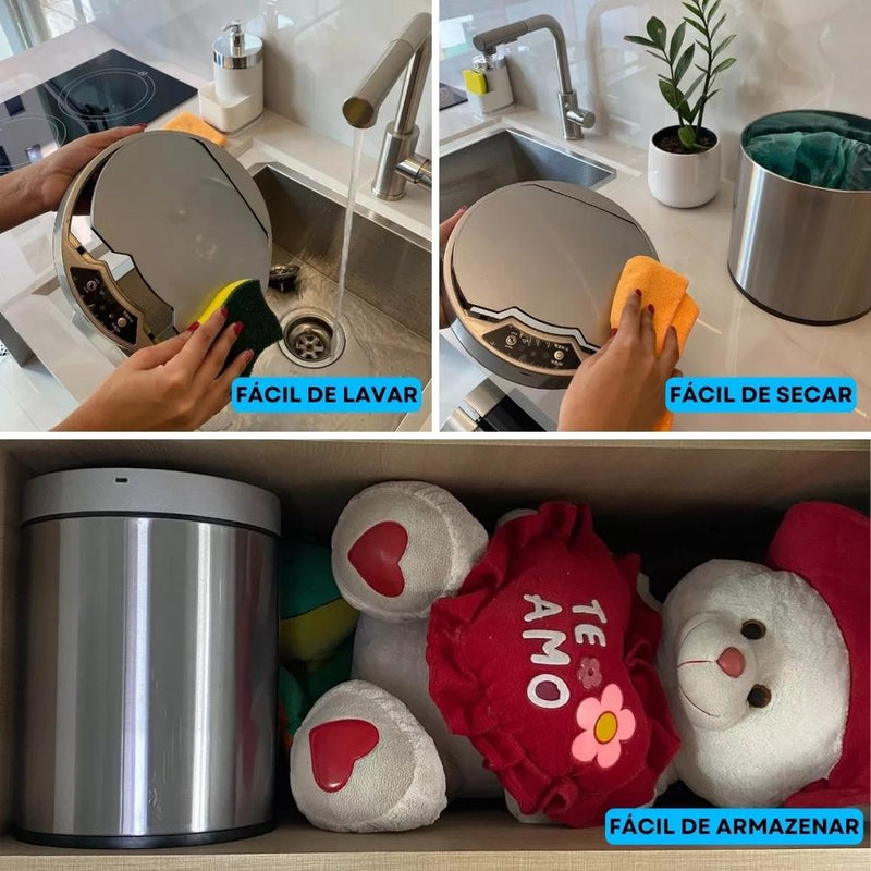 Lixeira Automática 12L Inox com Sensor e Cesto Removível