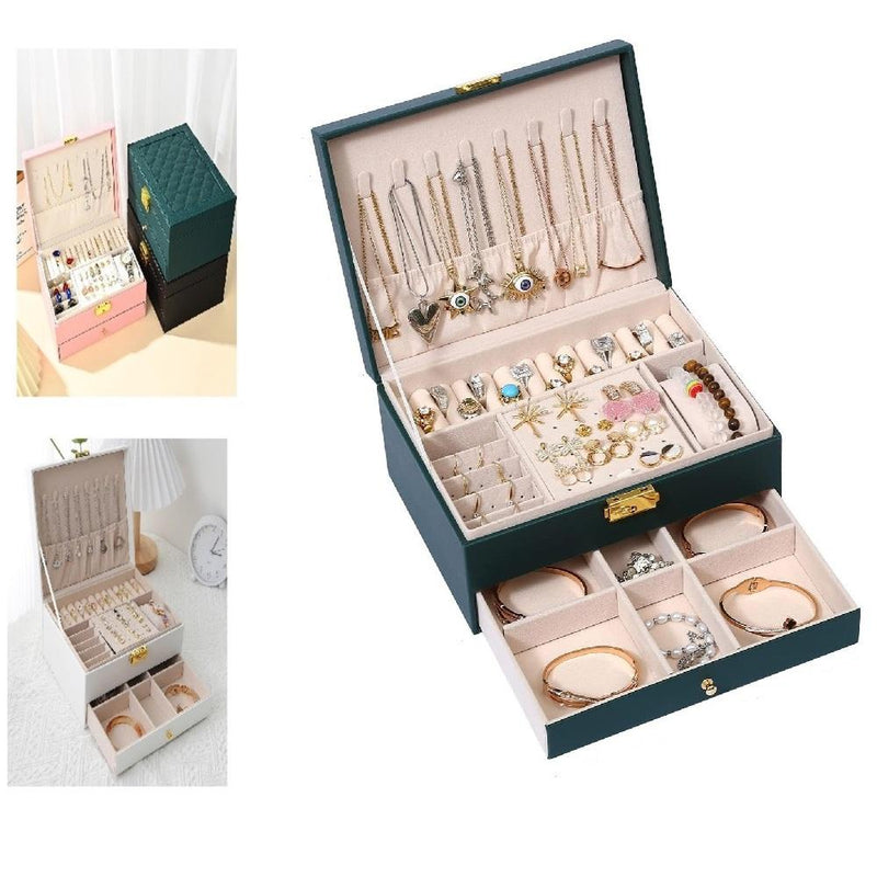 Maleta Porta-Jóias 2 Andares para Brincos, Anéis e Relógios Cor:Preto;Tamanho