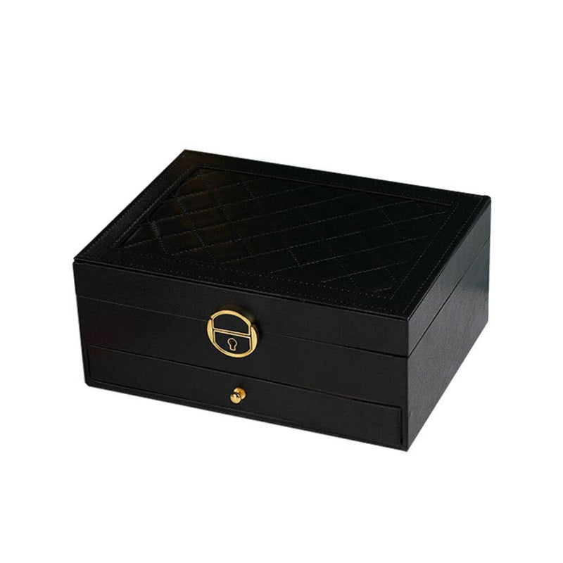 Maleta Porta-Jóias 2 Andares para Brincos, Anéis e Relógios Cor:Preto;Tamanho