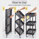 Carrinho multiuso organizador 3 prateleiras dobravel em aço branco quarto sala