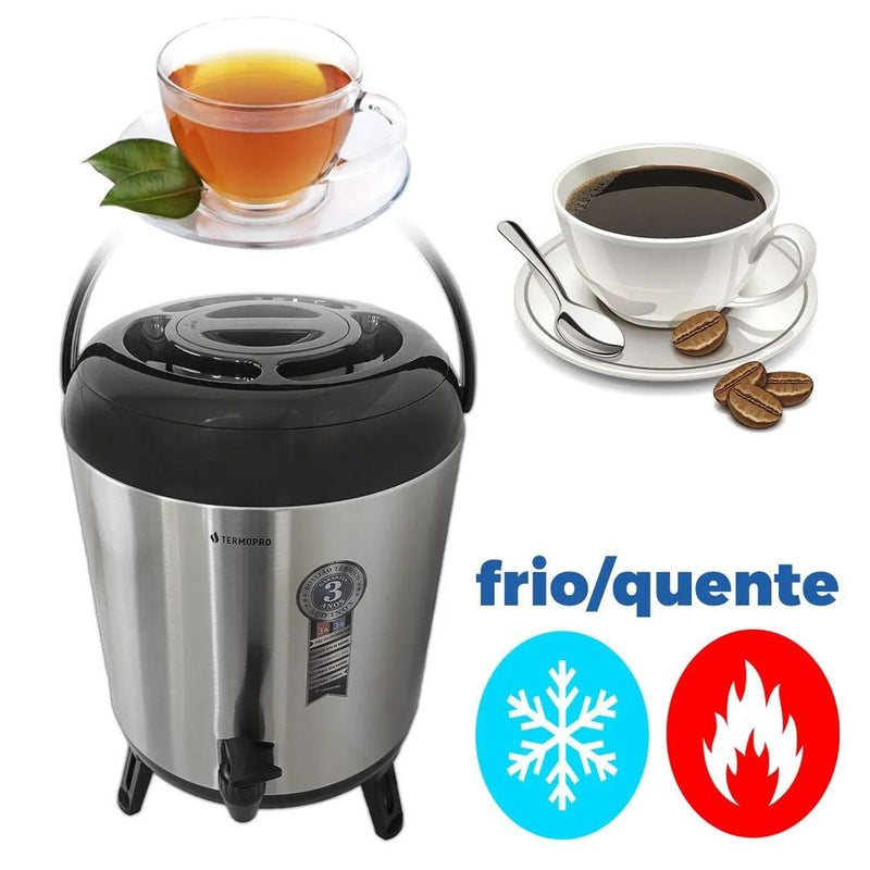 Garrafa térmica inox 8 litros botijao café leite quente frio agua hotel pousada