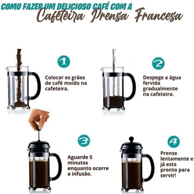 Cafeteira Prensa Francesa 800ML Cremeira em Inox Café em Inóx