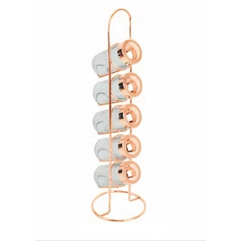 Porta temperos rose gold premium vertical 6 peças potes em vidro condimentos