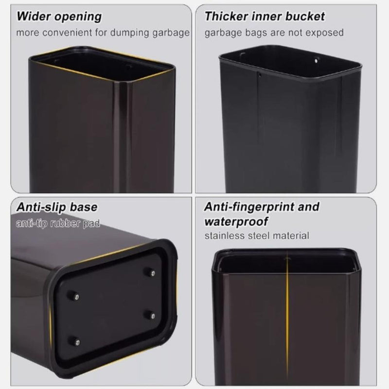 Lixeira Inox Preta 15L – Cesto de Lixo Aberto com Aro Luxo