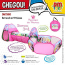 BARRACA INFANTIL COM TÚNEL E CERCADINHO TENDA CABANINHA 3 EM 1 CASINHA PRINCESA