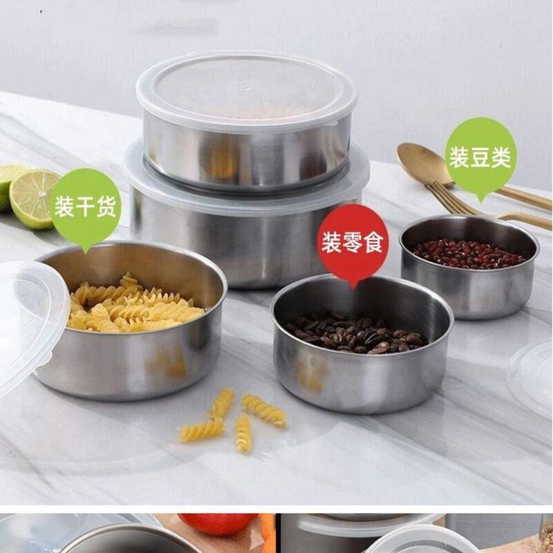 KIT 5 Potes Tigelas Inox Guarda Alimento Bowl Saladeira Jogo Vasilha com Tampa