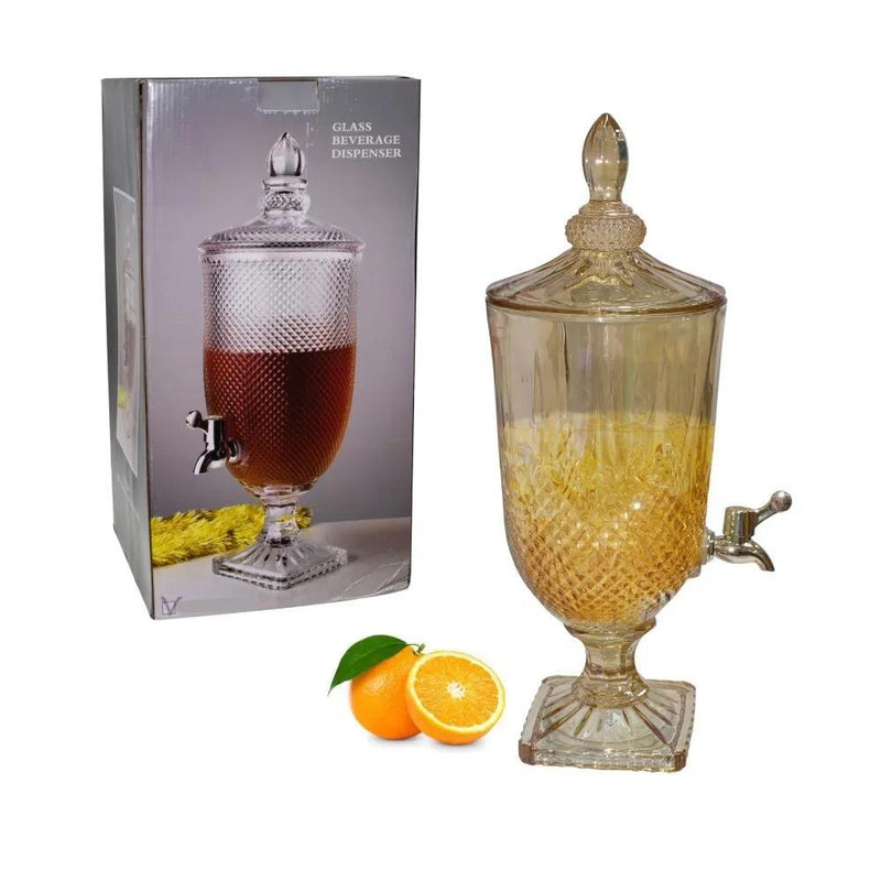 Suqueira de cristal 5 litros diamond dourado dispenser de bebidas vidro grande