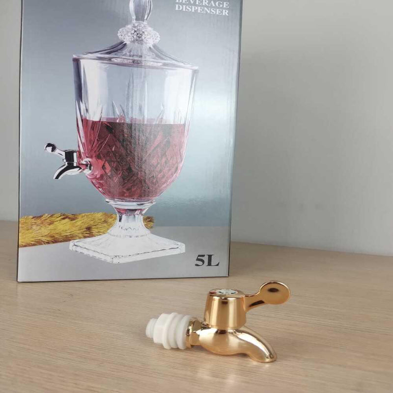 Suqueira de cristal 5 litros diamond dourado dispenser de bebidas vidro grande