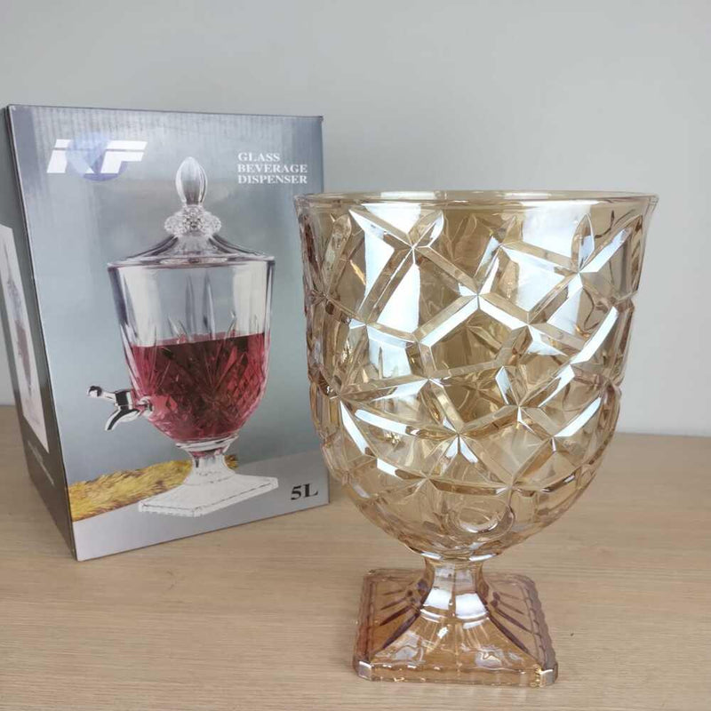 Suqueira de cristal 5 litros diamond dourado dispenser de bebidas vidro grande