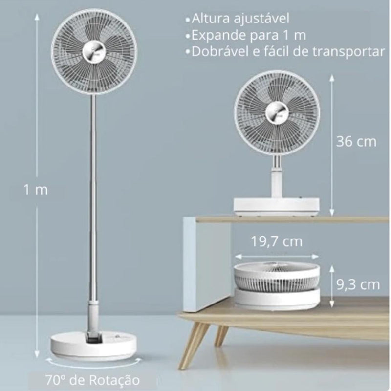 Ventilador mesa chão silencioso dobrável altura ajustável 7200mah retratil recarga