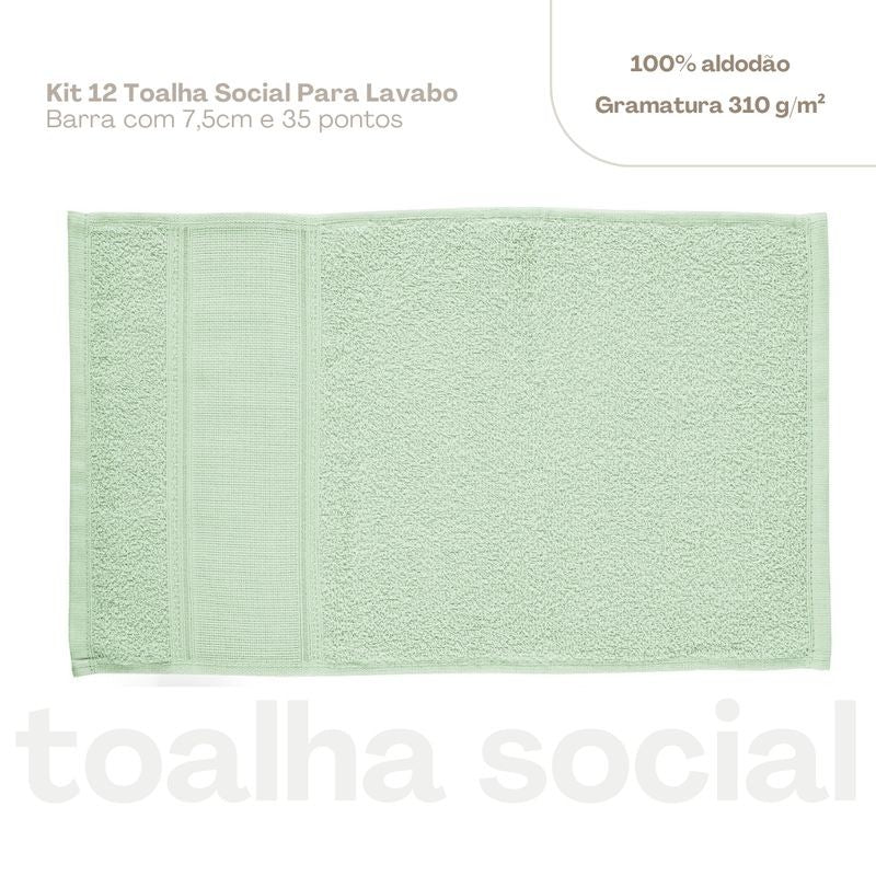 Kit 12 toalhas de lavabo social Verde Matcha