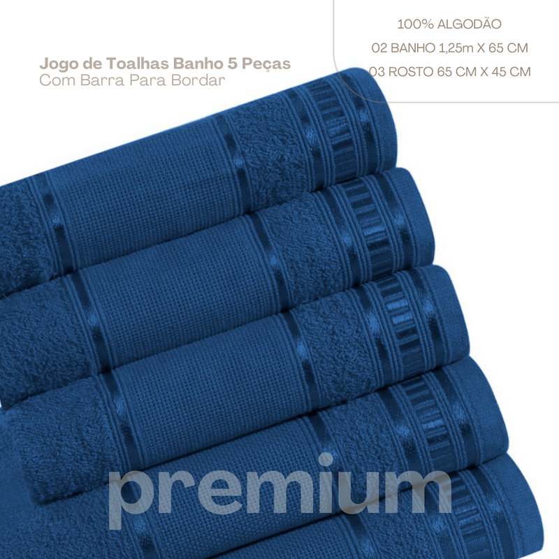 Jogo de toalha de banho 5 peças premium Azul