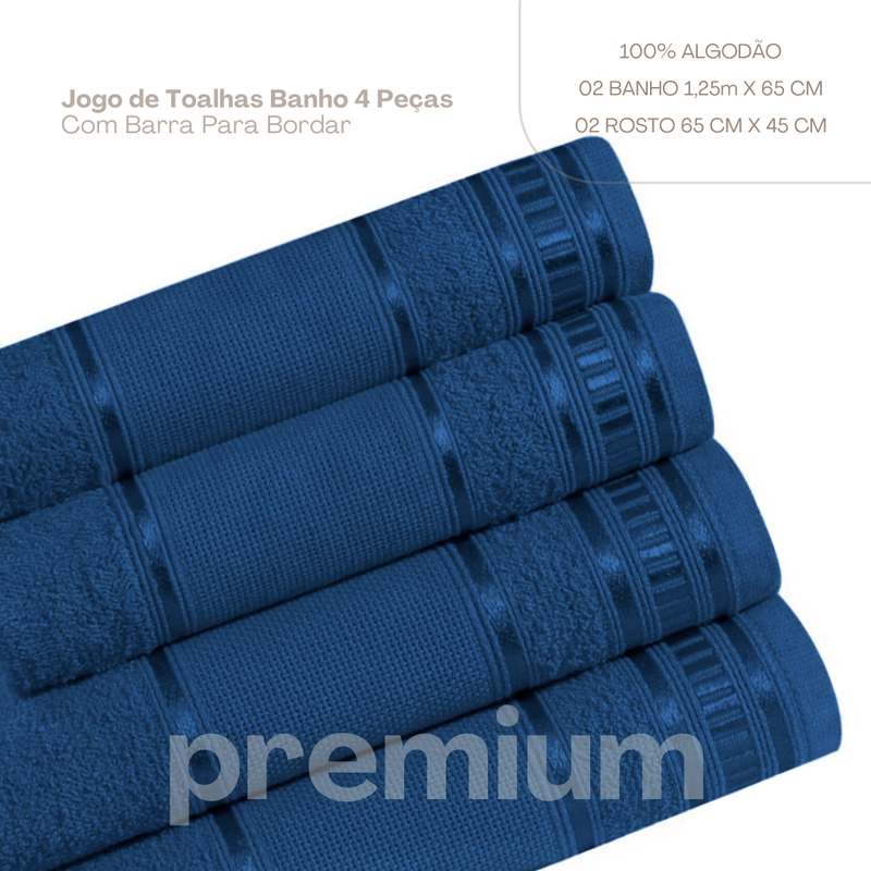 Jogo de toalha de banho 4 peças premium Azul