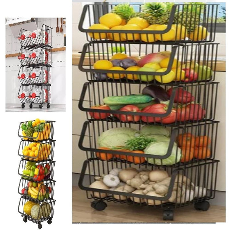 Carrinho Multiuso com 5 Prateleiras em Aço Preto Organizador