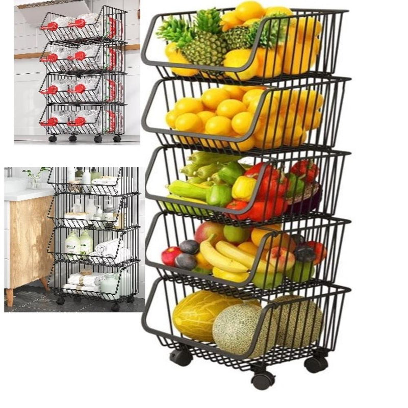 Carrinho Multiuso com 5 Prateleiras em Aço Preto Organizador