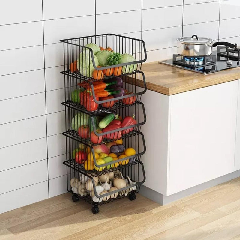 Carrinho Multiuso com 5 Prateleiras em Aço Preto Organizador