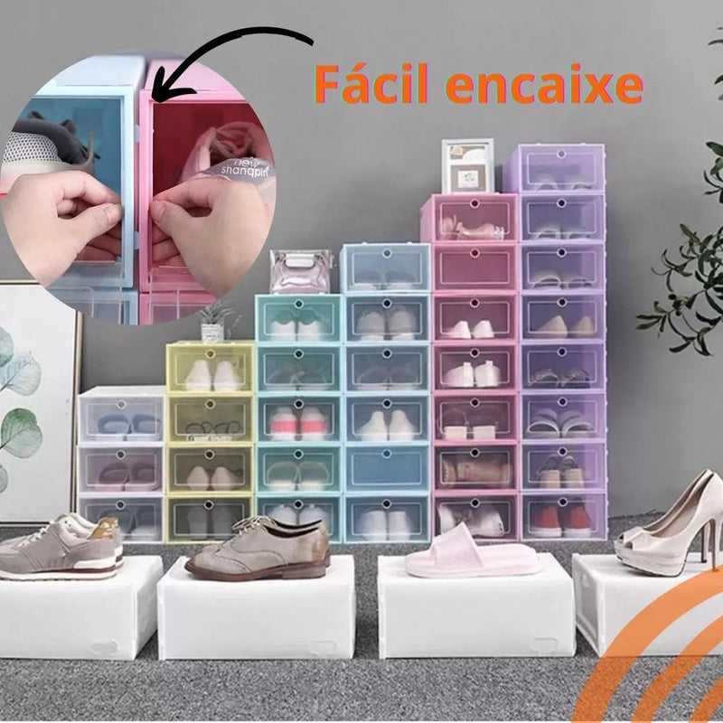 Kit 6 Caixas Empilháveis para Sapatos  Organizador Dobrável Cor:Laranja;Tamanh
