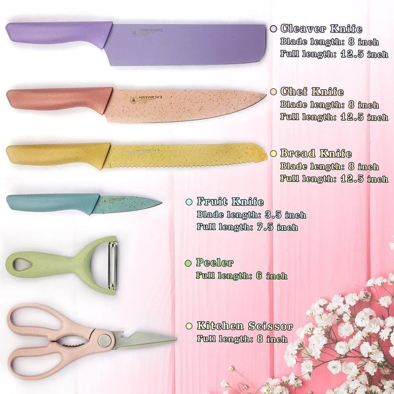 Kit Facas e Utensílios Gourmet 6 Peças em Aço Inox Coloridas