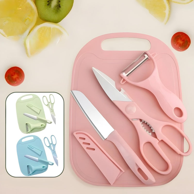 Kit 4 Peças Cozinha Tábua Faca Tesoura Descascador Luatek LCC-2313
