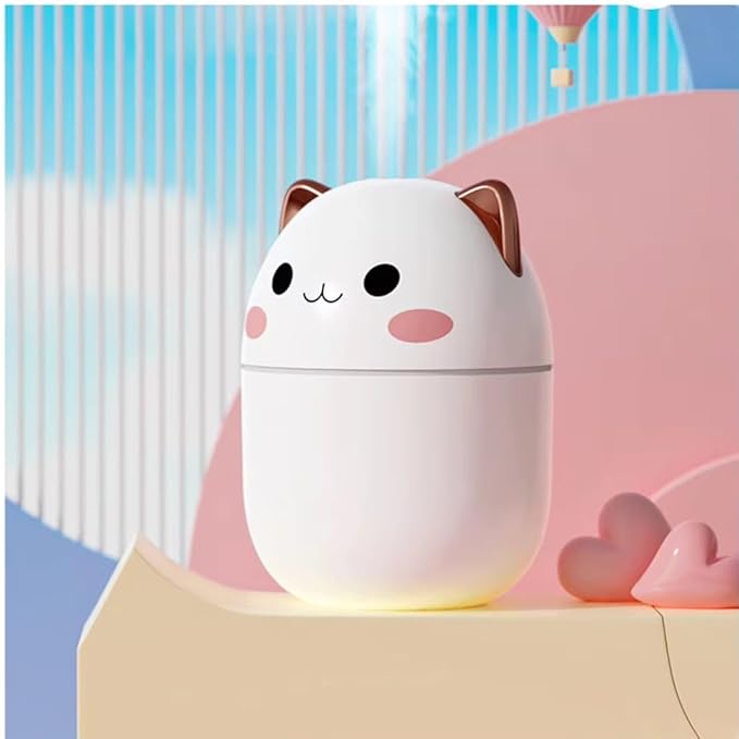 Umidificador de Ar Gatinho Difusor Aromatizador USB Portátil com 7 Luzes LED Co