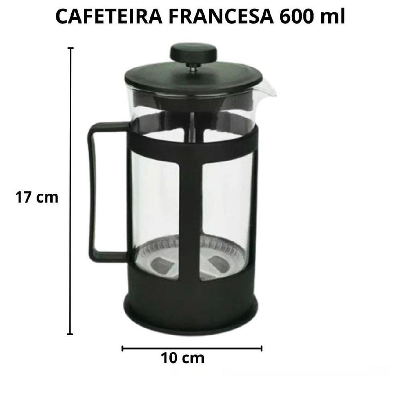 CAFETEIRA FRANCESA PRENSA GRANDE 600ML CHALEIRA EM VIDRO CREMEIRA CAFE CHA CAPUC