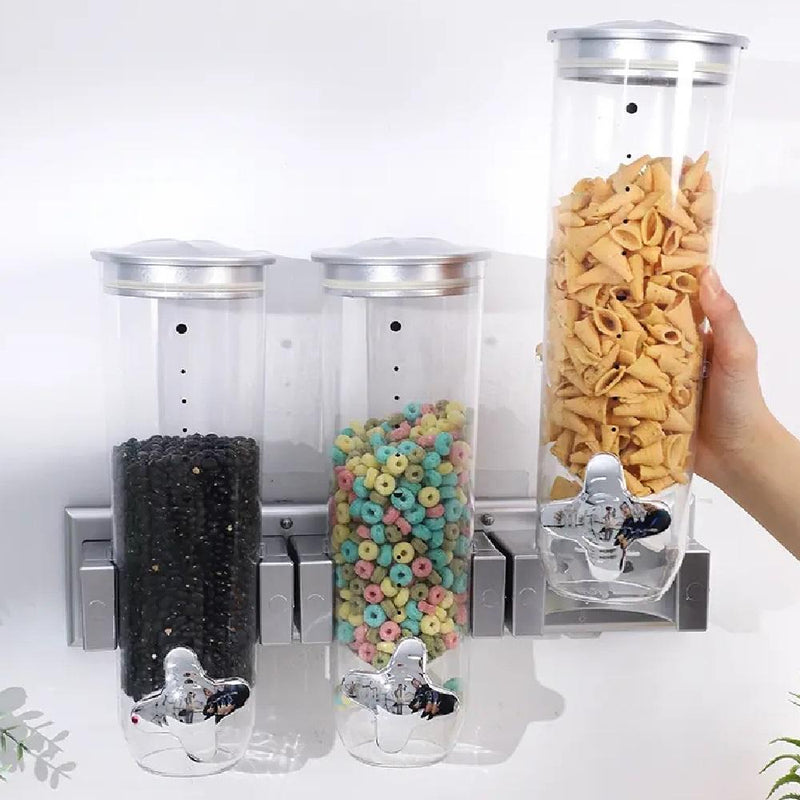 DISPENSER DE PAREDE PORTA CEREAIS TRIPLO ALIMENTOS ORGANIZADOR GIGANTE SUCRILHOS