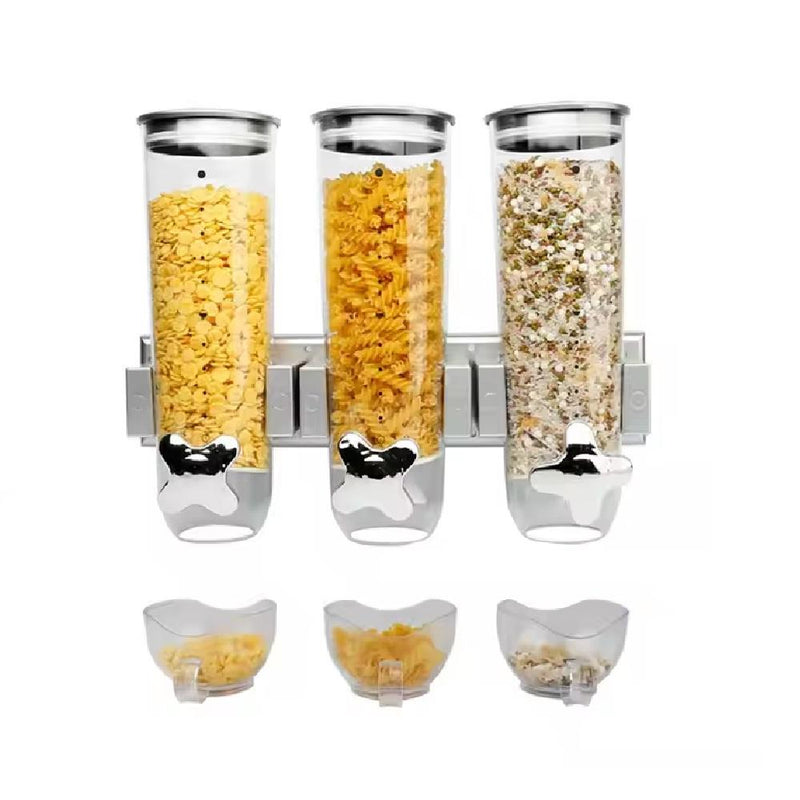 DISPENSER DE PAREDE PORTA CEREAIS TRIPLO ALIMENTOS ORGANIZADOR GIGANTE SUCRILHOS
