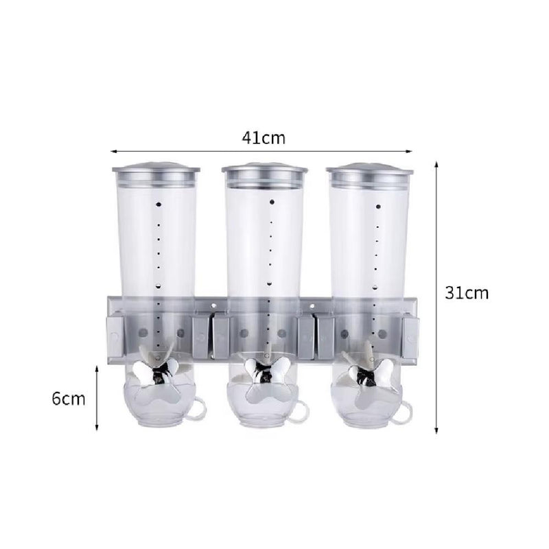 DISPENSER DE PAREDE PORTA CEREAIS TRIPLO ALIMENTOS ORGANIZADOR GIGANTE SUCRILHOS