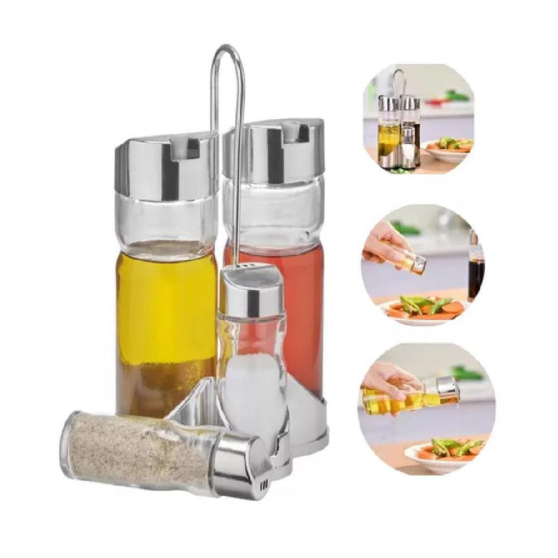 GALHETEIRO VIDRO DE MESA 5 PECAS SUPORTE KIT AZEITE VINAGRE SAL TEMPERO COZINHA