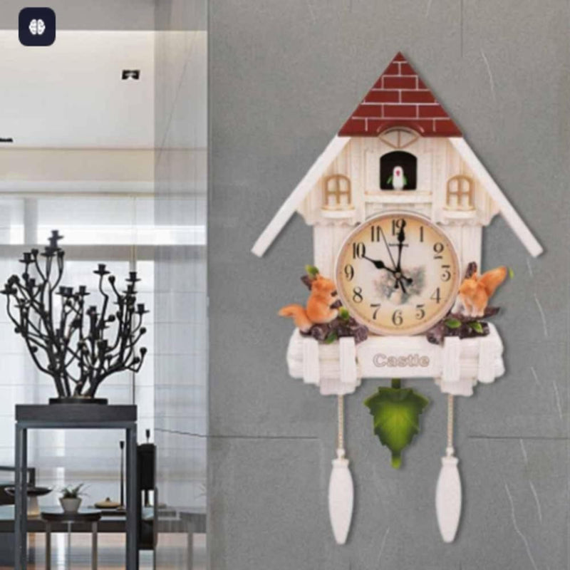 RELOGIO CUCO CLASSICO PENDULO MUSICAL ESTILO MADEIRA PASSARO BRANCO LUXO DESIGN